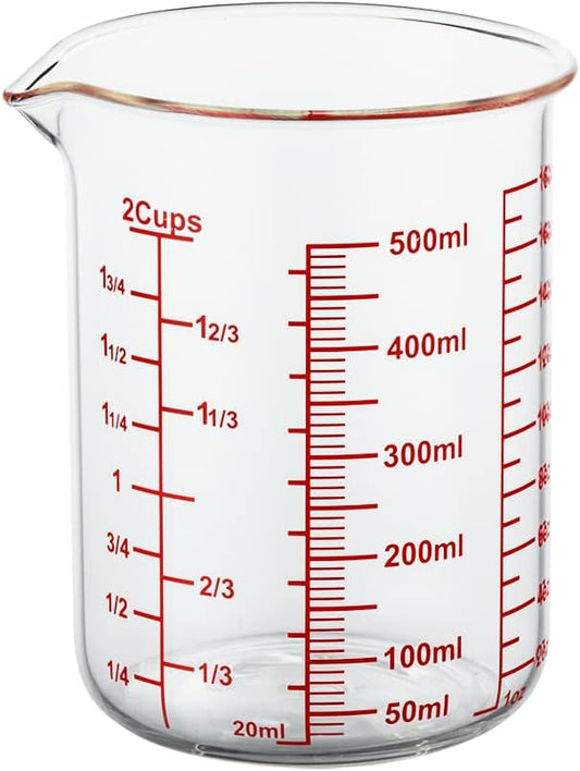 High Borosilicate Glass Measuring Cup-V-Shaped Spout，Glass Measuring Beaker for Kitchen or Restaurant, Easy to Read, 500 ML (16 Oz, 2 Cup) by AckersBORO33