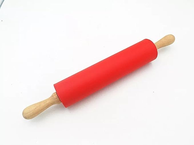 Silicone Rolling Pin Non Stick Surface,Rolling Pins For Baking With Wooden Handle,Dough Roller For Pizza,Bread,French Fondant,dough,Pie Cookie,Handmade Noodles1.97X15.15 (Red) - Image 2