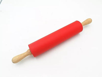 Silicone Rolling Pin Non Stick Surface,Rolling Pins For Baking With Wooden Handle,Dough Roller For Pizza,Bread,French Fondant,dough,Pie Cookie,Handmade Noodles1.97X15.15 (Red) - Image 2