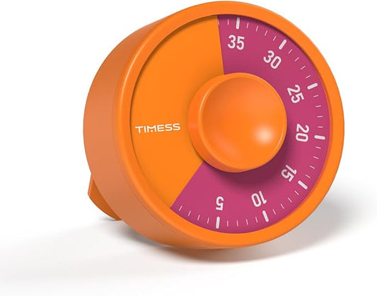 60-Minute Visual Timer, Twist to Set, Loud Battery-Powered Alarm, High-Visibility Rotary Countdown Dial for Kitchen, Work, Study & Time Management (Orange)