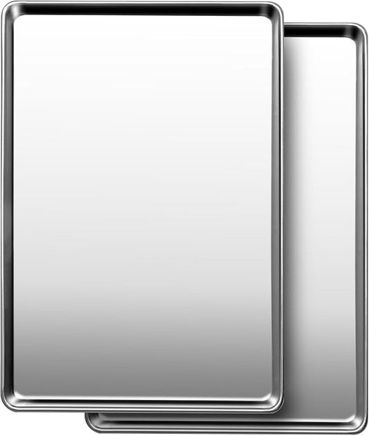 Commercial Quality Baking Sheet Pan Set, Natural Stainless Steel Cookie Sheet, Warp Resistant Nonstick Baker's Half Sheet Pan, Large Thick Cookie Tray Pans for Baking, Roasting(2 Pack, 18X13Inch) by GIUOIDUO