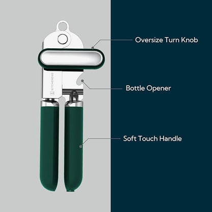 KITCHENDAO Manual Can Opener, Super Sharp Sandvik 12C27 Blade, Handheld Can Opener with Magnet, Smooth Edge Cut, Soft Grip, Oversized Knob for Seniors & Arthritis, Easy to Use, Green