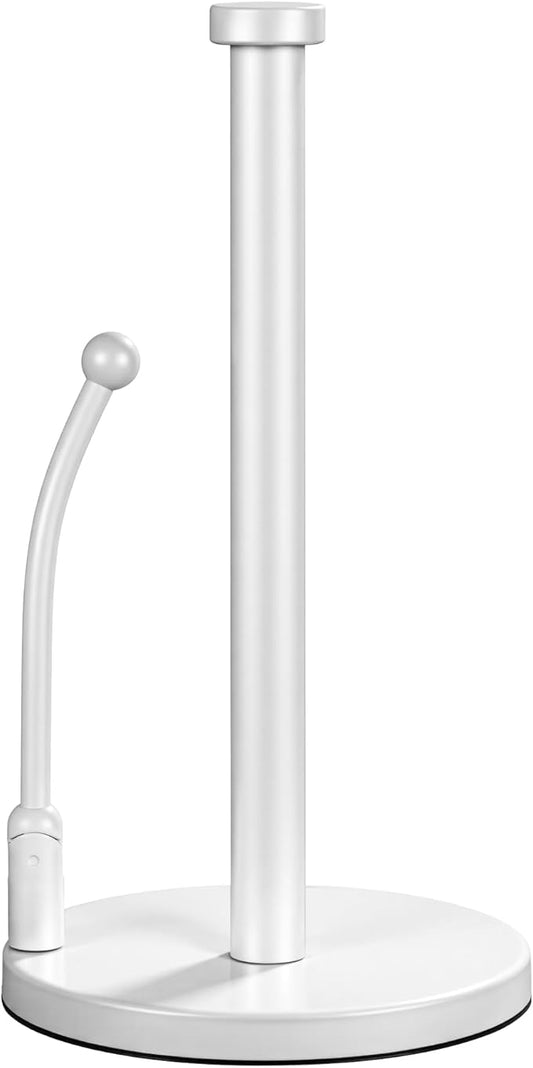 SMARTAKE Paper Towel Holder, Paper Towel Dispenser Standing Weighted Base Non Slip, Spring Arm for Easy Tear, Stainless Steel Paper Towel Holder for Home Kitchen Countertop Tabletop, White by SMARTAKE