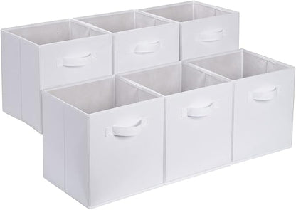 Amazon Basics Collapsible Fabric Storage Cubes Organizer with Handles, Sturdy Storage Bins, White, 10.5-x-10.5-x-11-inch, 6-Pack by AmazonBasics