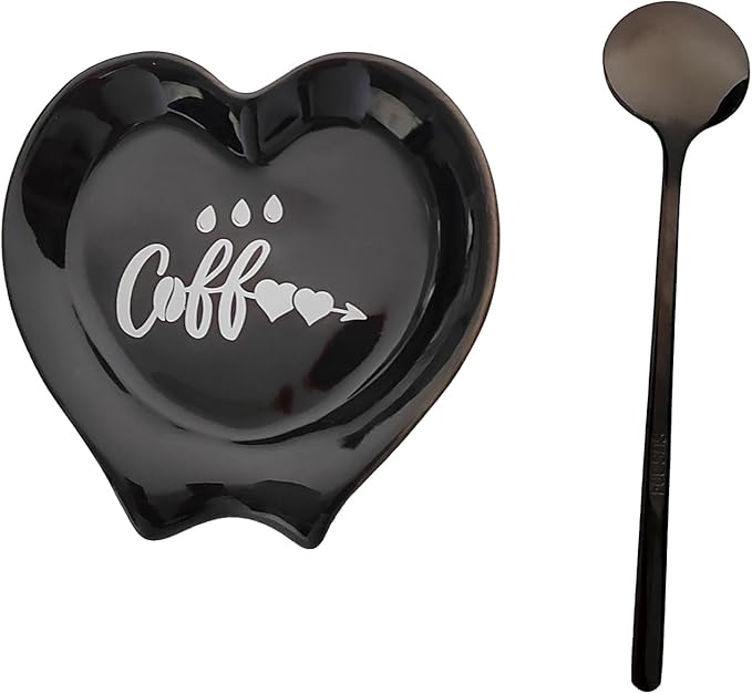 Ture Heart-shaped Ceramic Spoon Rest - Mini & Small, Holds Coffee & Teaspoons, Black by PFCTRJR