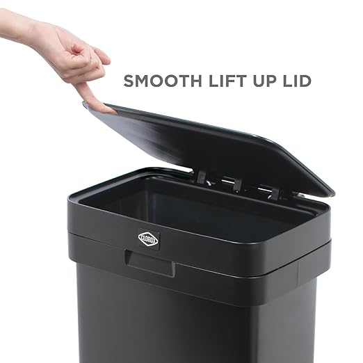 Clorox 13 Gallon Trash Can - 50L Kitchen Trash Can with Wide Step Pedal - Rectangular Black Stainless Garbage Bin with Hinged Rim and Odor Protection - Image 6