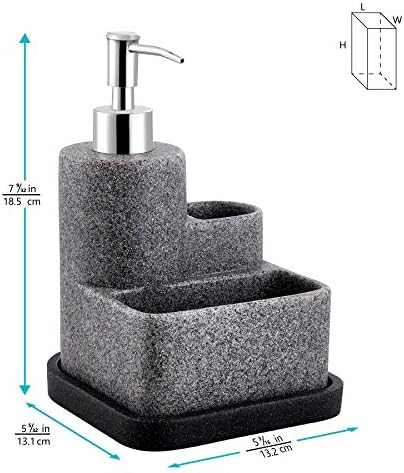 ZCCZ Black Soap Dispenser with Sponge Holder, Kitchen Soap Dispenser Pump, Sponge Caddy and Brush Holder 3 in 1 Set Organizer for Sink Countertop, Removable Tray, Marble Look (Brush NOT Included) - Image 7