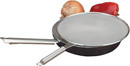 RSVP International Splatter Screen, One Size - Fine Mesh Stainless Steel, 10" in Diameter with 6.25" Handle |Keeps its Shape & Construction Over Time | Dishwasher Safe, 10 Inch, Multi Color by RSVPInternational