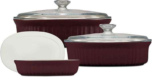 CorningWare Ceramic Bakeware Set with Lids Chip and Crack Resistant Stoneware Baking Dish, Microwave, Dishwasher, Oven, Freezer and Fridge Safe, 6-Piece French Cabernet by CorningWare