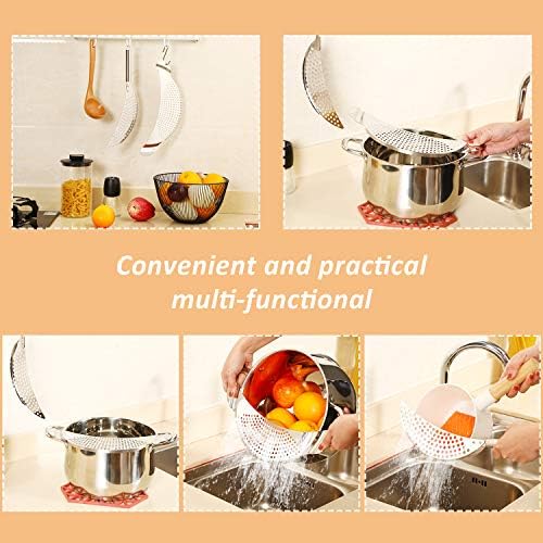 Boao 2 Pieces Pot Strainer with Handle Stainless Steel Colander Pasta Drainer Pan Pot Strainer with Recessed Hand Grips Suitable for Kitchen Different Sizes up to 10 Inches