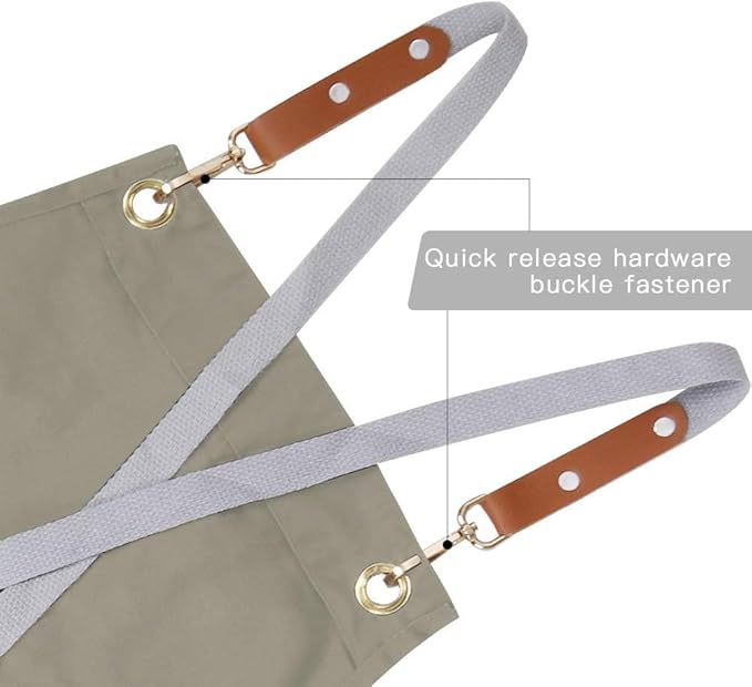 Mignongirl Chef Apron,Cross Back Apron for Men Women with Adjustable Straps and Large Pockets,Canvas,M-XXL (Beige) - Image 3