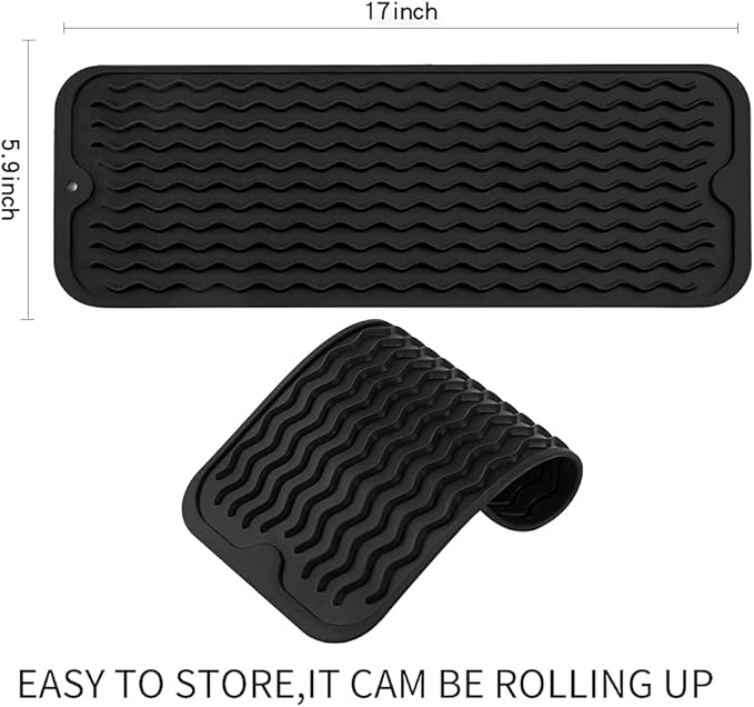 MicoYang Silicone Dish Drying Mat for Multiple Usage,Easy clean,Eco-friendly,Heat-resistant Silicone Mat for Kitchen Counter,Sink,Bar,Bottle,or Cup Black M 17 inches x 6 inches - Image 2