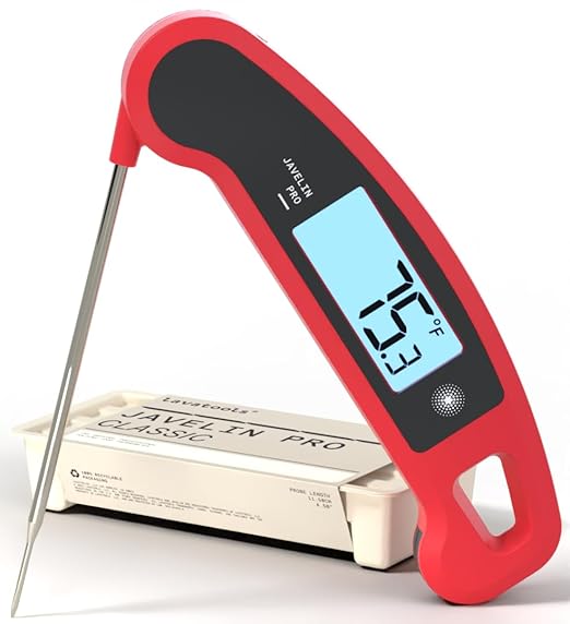 Lavatools Javelin® PRO Classic Ultra-Fast 2-Second Professional Digital Instant Read Meat Thermometer for Grill and Cooking, Auto-Rotating Backlit Display, IP65 Water Resistant, NSF Certified-Crimson by Lavatools