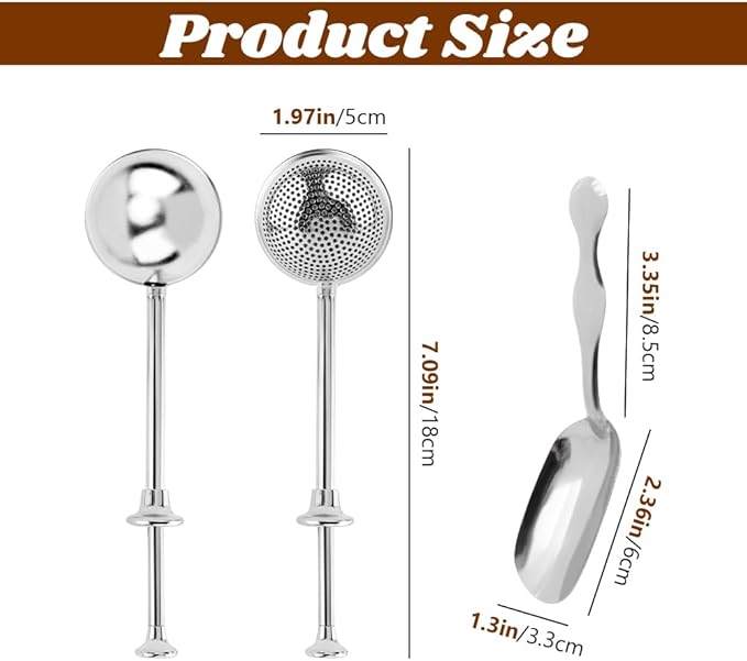2pcs Powdered Sugar Shaker Duster Flour Dispenser Shaker with 18/8 Stainless Steel Spring-operated Handle Tea Strainer with 1 Scoop Teas Fine Mesh Tea Ball (COLOR:with 1 tea scoop)