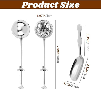 2pcs Powdered Sugar Shaker Duster Flour Dispenser Shaker with 18/8 Stainless Steel Spring-operated Handle Tea Strainer with 1 Scoop Teas Fine Mesh Tea Ball (COLOR:with 1 tea scoop)