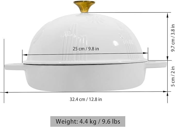 Flavehc Bread Oven Cast Iron Bread Dutch Oven with Cloche Lid for Bread Baking White Enameled Cast Iron Bread Oven with Dome Lid for Sourdough, 9.8 Inches - Image 5