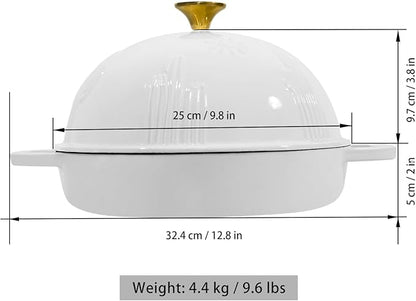 Flavehc Bread Oven Cast Iron Bread Dutch Oven with Cloche Lid for Bread Baking White Enameled Cast Iron Bread Oven with Dome Lid for Sourdough, 9.8 Inches - Image 5