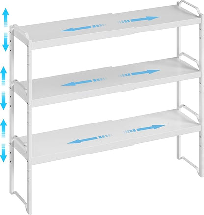 3 Pack Kitchen Cabinet Organizer Shelf, Stackable Expandable Shelves Organizers For Kitchen Cabinet Countertop Storage, Adjustable Counter Cupboard Pantry Organizer Shelf Rack Stand, Length:25.5 Inch by X-cosrack