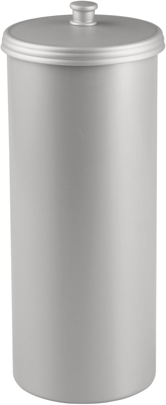 iDesign Freestanding Bathroom Toilet Paper Storage Holder with Lid for 3 Extra Rolls, Silver