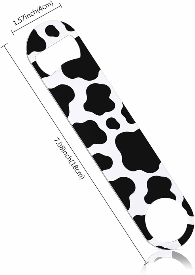 Cow Texture Stainless Steel Bottle Opener Jungle Animal Black and White Print Spot Skin Fur Pattern Flat Beer Bottle Opener Keychain for Home Kitchen Bar Restaurant Party Birthday Gift