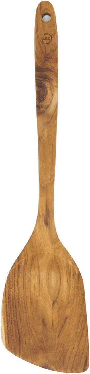 FAAY 13.5” Left-Hand Stir Fry Spatula – True Left-Hand Angled Teak Wooden Turner for Wok & Nonstick Pans, Natural Coconut Oil Finish, Handcrafted Wood Tool for Stirring & Flipping by FAAY