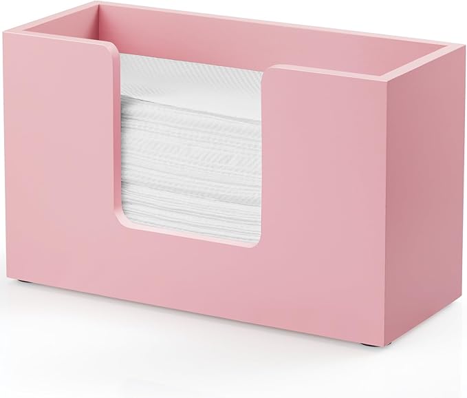 Paper Towel Dispenser Countertop, Wooden Bathroom Paper Towel Holder, Pink Napkin Holder for Kitchen, Countertop Multifold C-Fold, Z-Fold, Trifold Paper Hand Towel Dispenser for Bathroom Toilet by Bivvclaz