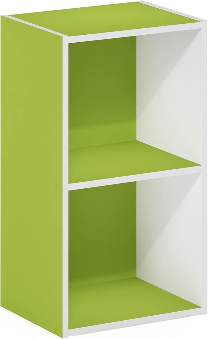 Furinno PASIR Book Shelf, 2-Tier Modern Bookshelf, Open Shelves Bookcase 9 x 12 x 21, Easy Assembly, for Living Room, Bedroom, Home Office, Green/White - Image 6
