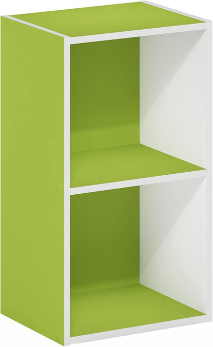 Furinno PASIR Book Shelf, 2-Tier Modern Bookshelf, Open Shelves Bookcase 9 x 12 x 21, Easy Assembly, for Living Room, Bedroom, Home Office, Green/White - Image 6