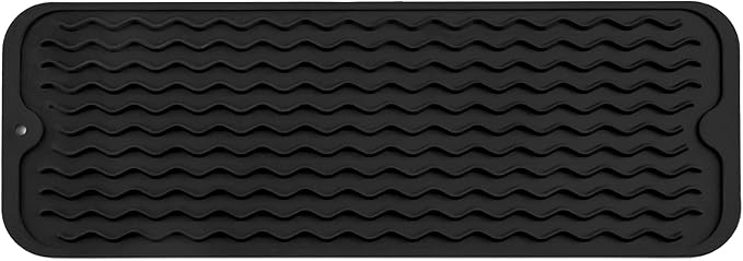 MicoYang Silicone Dish Drying Mat for Multiple Usage,Easy clean,Eco-friendly,Heat-resistant Silicone Mat for Kitchen Counter,Sink,Bar,Bottle,or Cup Black M 17 inches x 6 inches by MicoYang