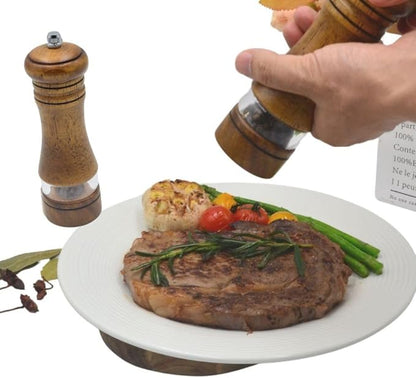 Classic Salt and Pepper Grinder Set,Refillable Salt and Pepper Mills,Manual Oak Wood Salt Grinder,Pepper Grinder,Visible Adjustable Ceramic Grinding Rotor,2 Packs Set,6.5 Inch Each
