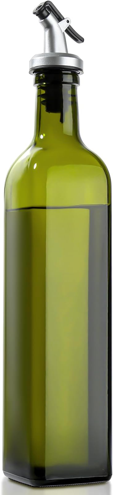 GMISUN Olive Oil Dispenser Bottle 1 Pack, Olive Oil Dispenser for Kitchen 17oz, Glass Cooking Soy Sauce Bottle Container Cruet with Plastic Pourer Spout, Green by GMISUN