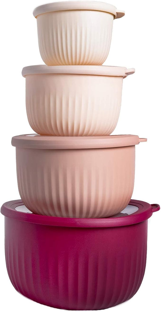 COOK WITH COLOR Prep Bowls with Lids- Wide and Deep Nesting Plastic Small Mixing Bowl Set with Lids, 8 Piece Set - Deep Bowls, Rose by CookwithColor