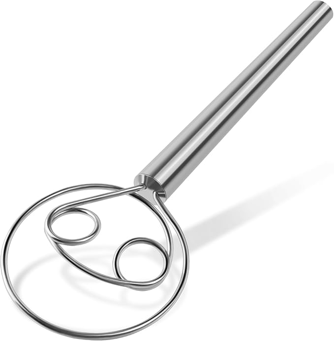 Danish Dough Whisk Stainless Steel Wooden Handle for Sourdough Bread Pizza and Pastry Making by YIGEDA