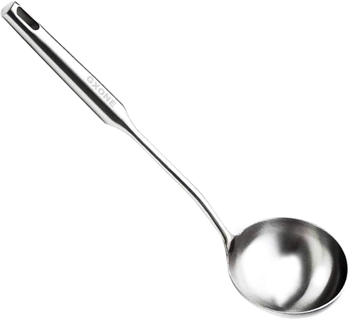 Soup Spoon Ladle,304 Stainless Steel Cooking Spoon Kitchen Tool For Wok With Hollow Handle, Silver/13.9Inch by GXONEHomeKitchen
