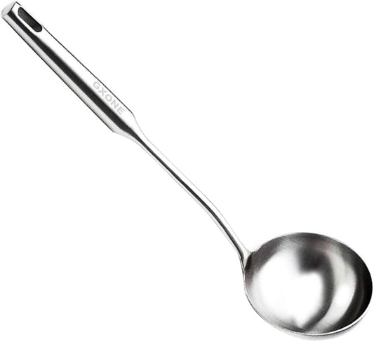 Soup Spoon Ladle,304 Stainless Steel Cooking Spoon Kitchen Tool For Wok With Hollow Handle, Silver/13.9Inch by GXONEHomeKitchen