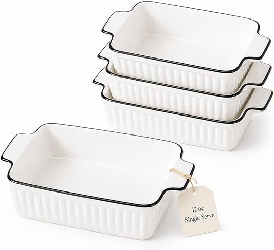 12 Oz Casserole Dish, Ceramic Baking Dishes Sets of 4, Small Casserole Dish with Handle, Porcelain Bakeware Sets, 5" Rectangular Baking Serving Dish for Casserole, Cakes, Dishwasher Oven Safe by DLIMHOME