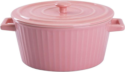 WHJY Pink Ceramic Casserole Dish with Lid，1 Quart Ceramic Casserole Pan for Bakeware Oven