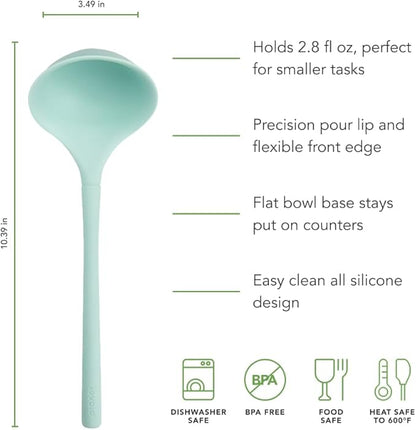 Tovolo Flex Core Small Silicone Ladle Aqua Seafoam Green Heat Safe Silicone Soup Ladle BPA Free, Dishwasher Safe Small Kitchen Ladle with Precision Pour Lip for Serving Sauces Soups Gravies