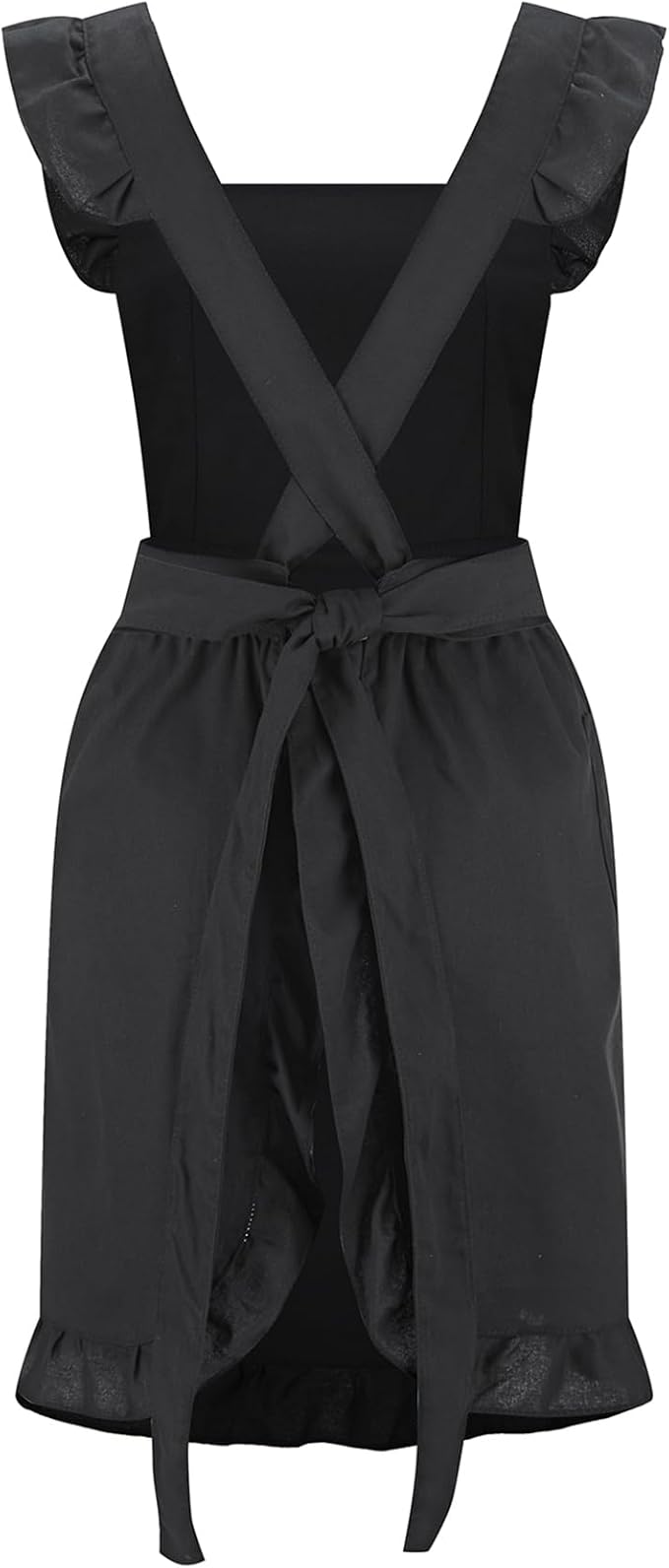 Hyzrz Retro Adjustable Ruffle Aprons with Pockets for Women Girls Vintage Cross Back Pinafore Dress Maid Costume Apron