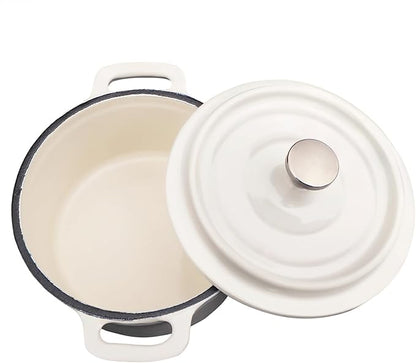 Flavehc Mini Cocotte 16 oz Mini Dutch Oven 0.5 qt. Cast Iron Garlic Roaster for Oven Garlic Confit Pot Ramekins with Lids Oven Safe Set of 2, White