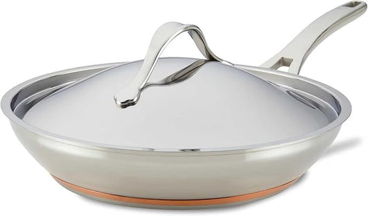 Anolon Nouvelle Stainless Stainless Steel Frying Pan / Fry Pan / Stainless Steel Skillet with Lid - 12 Inch, Silver by Anolon