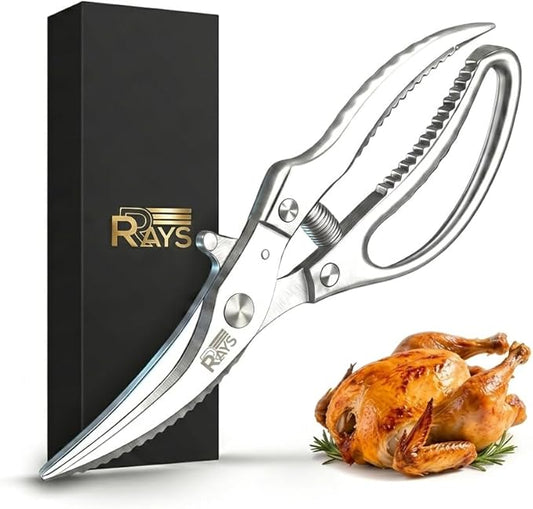 Heavy Duty Poultry Shears – Professional Stainless Steel Kitchen Scissors for Chicken, Turkey, Bone, Meat & Fish – Spring Loaded Spatchcocking Shears – Dishwasher Safe with Safety Lock