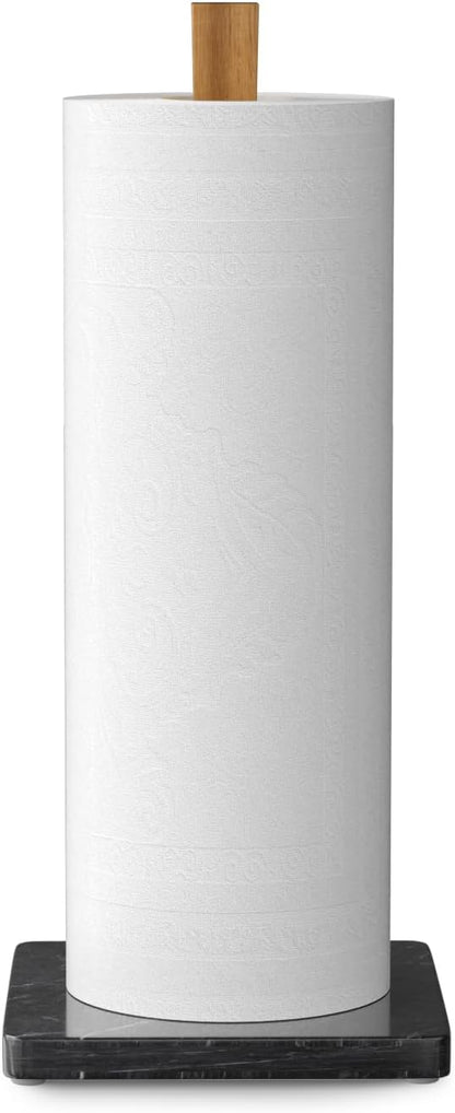 Buruis Wood Paper Towel Holder, Marble Base Modern Decorative Countertop Standing Rolls Holder for Kitchen, Toilet, Pantry and Bathroom (Square Marble Base Black) - Image 2