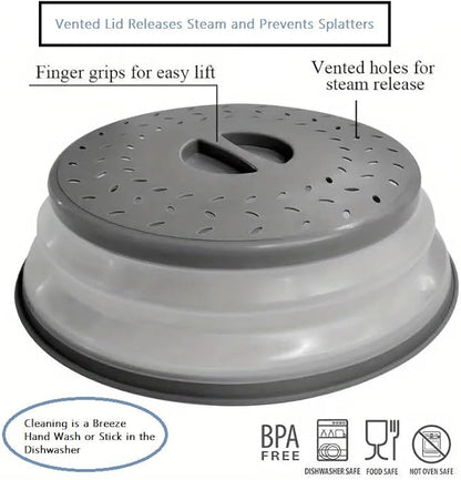 Dependable Industries' 2-in-1 Collapsible Microwave Splatter Guard Cover & Vegetable Washing Colander: The Ultimate Space-Saving Kitchen Essential (Gray)