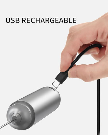 CIRCLE JOY Rechargeable Milk Frother Hanheld, Dual Coil Whisk Head Electric Coffee Frother, Portable Hand Frother Wand Drink Mixer for Matcha Lattes Cappuccino, Kitchen Gifts, Silver - Image 4