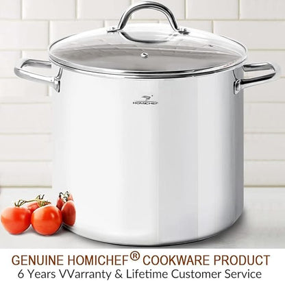 HOMICHEF 16 Quart LARGE Stock Pot with Glass Lid - NICKEL FREE Stainless Steel Healthy Cookware Stockpots with Lids 16 Quart - Mirror Polished Induction Cooking Pot - Image 7