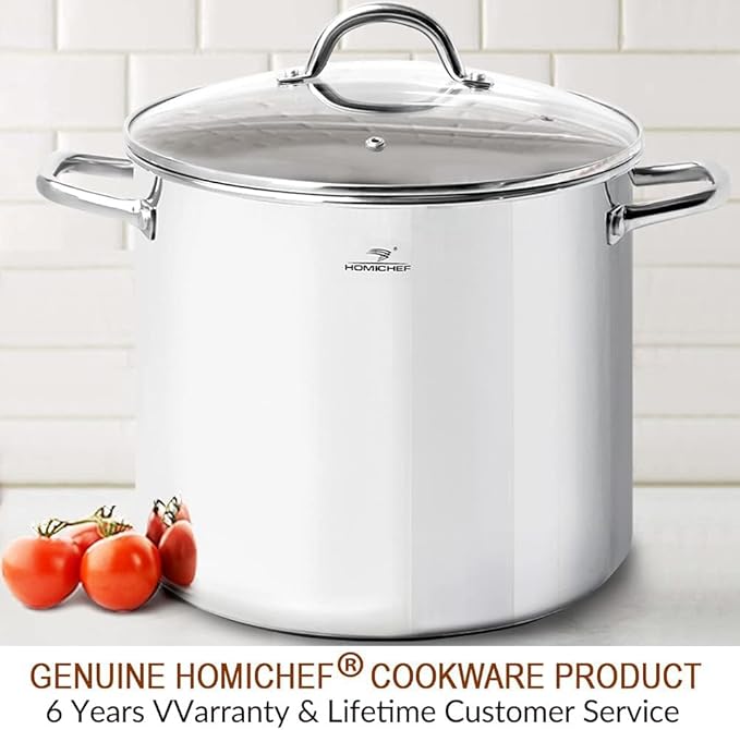 HOMICHEF LARGE STOCK POT 24 Quart With Lid - Nickel Free Stainless Steel Cookware Stockpot 24 Quart - Healthy Cookware Polished Stockpots - Heavy Duty Induction Pot Soup Pot With Lid - Image 7