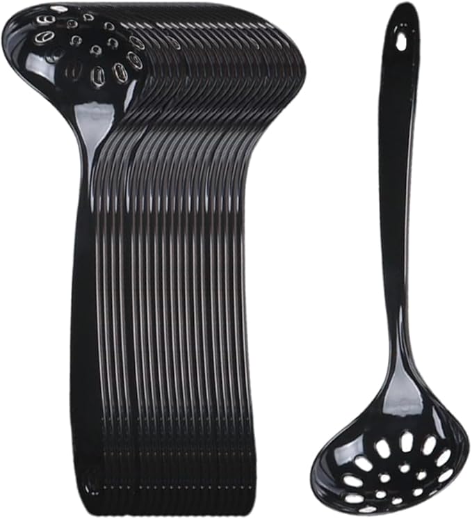 Large Plastic Serving Spoons,Disposable Heavy Duty Serving Spoons,Long Handle Scoop Soup Rice Ladle for Party Catering Buffet Restaurant,20 Pieces (Black Colander) by OULIGET