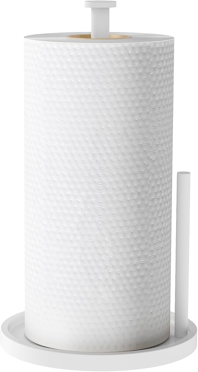 Paper Towel Holder Countertop, Standing Paper Roll Holder with Anti Slip Weighted Base, Stainless Steel Freestanding Paper Towel Holder for Kitchen, White - Image 8