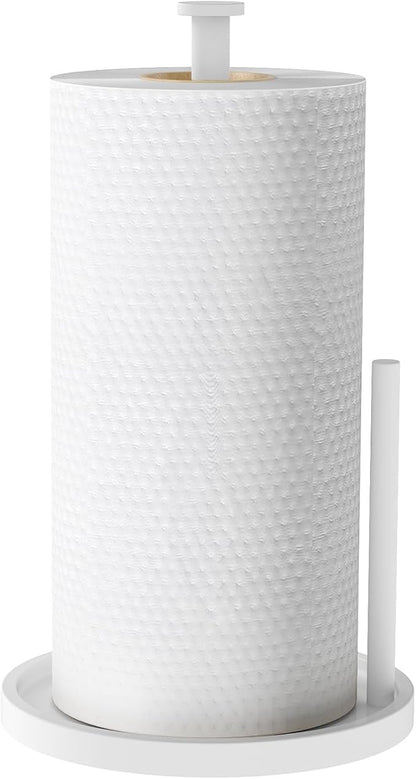 Paper Towel Holder Countertop, Standing Paper Roll Holder with Anti Slip Weighted Base, Stainless Steel Freestanding Paper Towel Holder for Kitchen, White - Image 8
